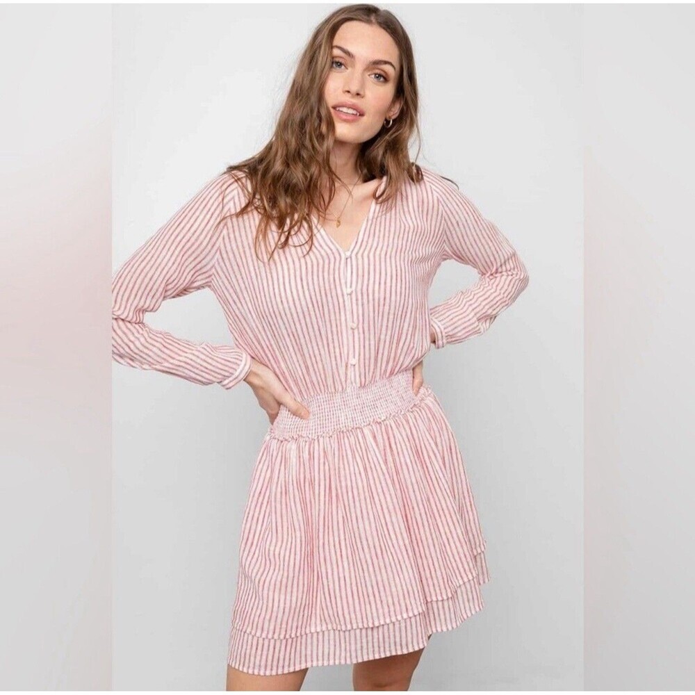 Rails New Mini Dress MEDIUM Women's Jasmine Red Belmont Stripe LINEN Blend